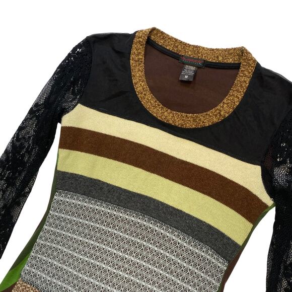 Custo Barcelona Mixed Media Long Sleeve Top with Lace Sleeves - Picture 2 of 6